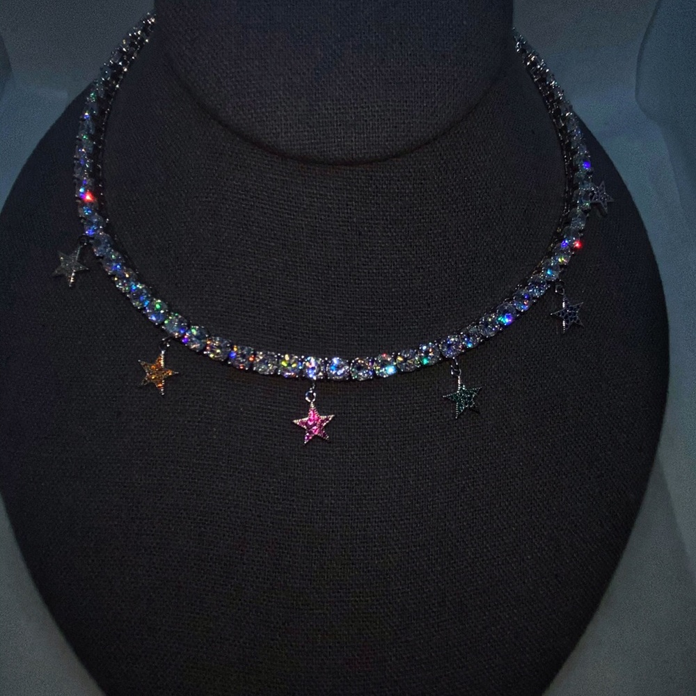 Silver Star Drop Necklace